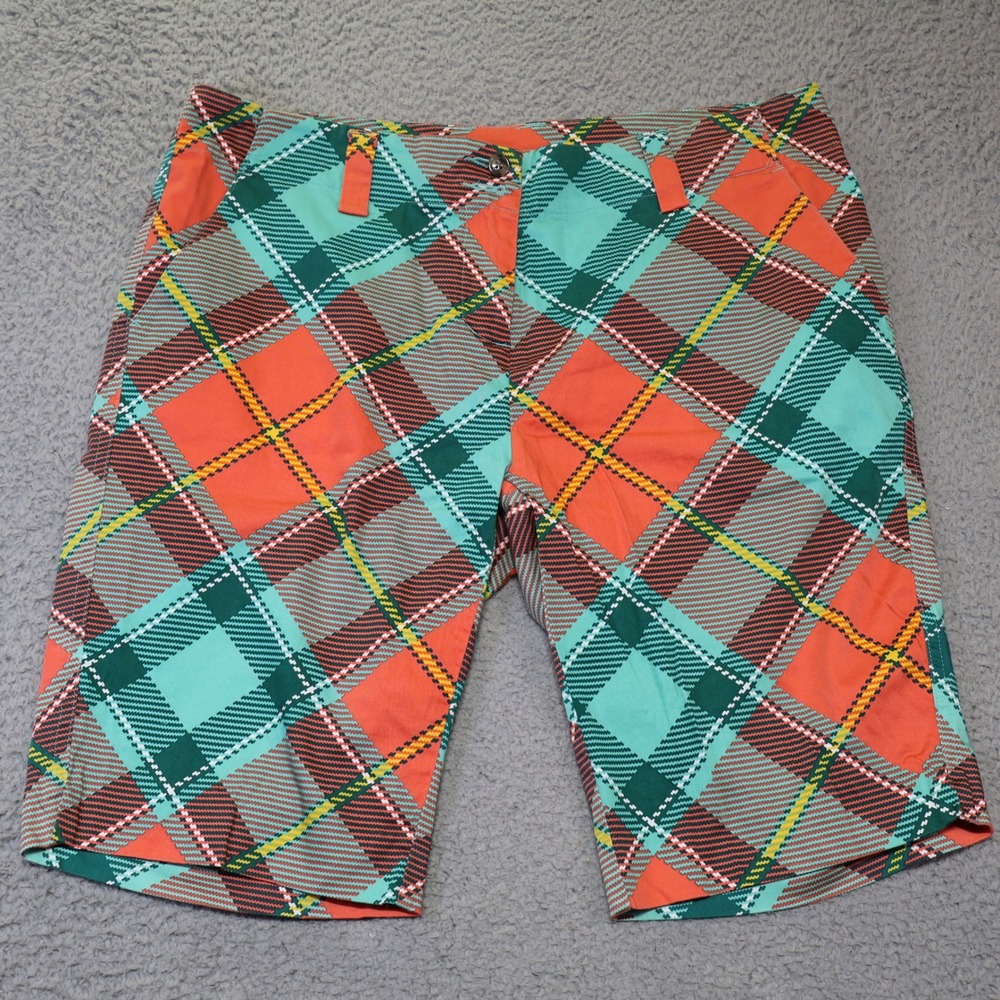 Loudmouth Golf Ladies Plaid Shorts Multicolored Orange Teal Green Size 14
